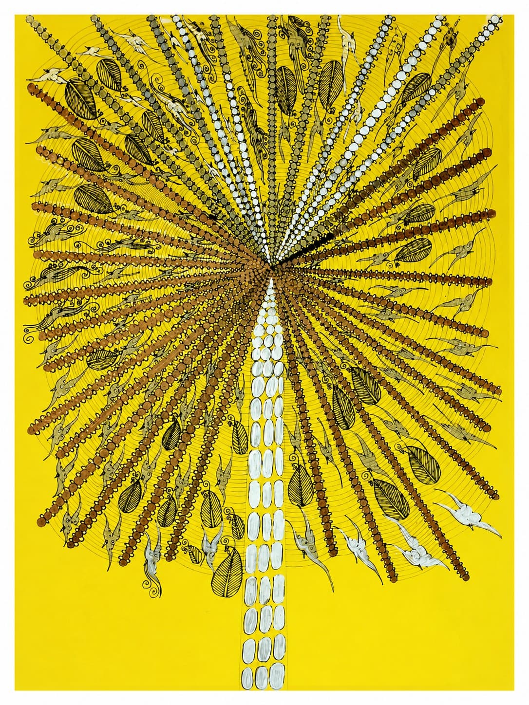 Traditional Karnataka Tree of Life - Surpur Painting - Bright Yellow, Golden Brown, Earth Brown, White, Black & Grey Traditional Karnataka Tree of Life - Surpur Painting - Bright Yellow, Golden Brown, Earth Brown, White, Black & Grey