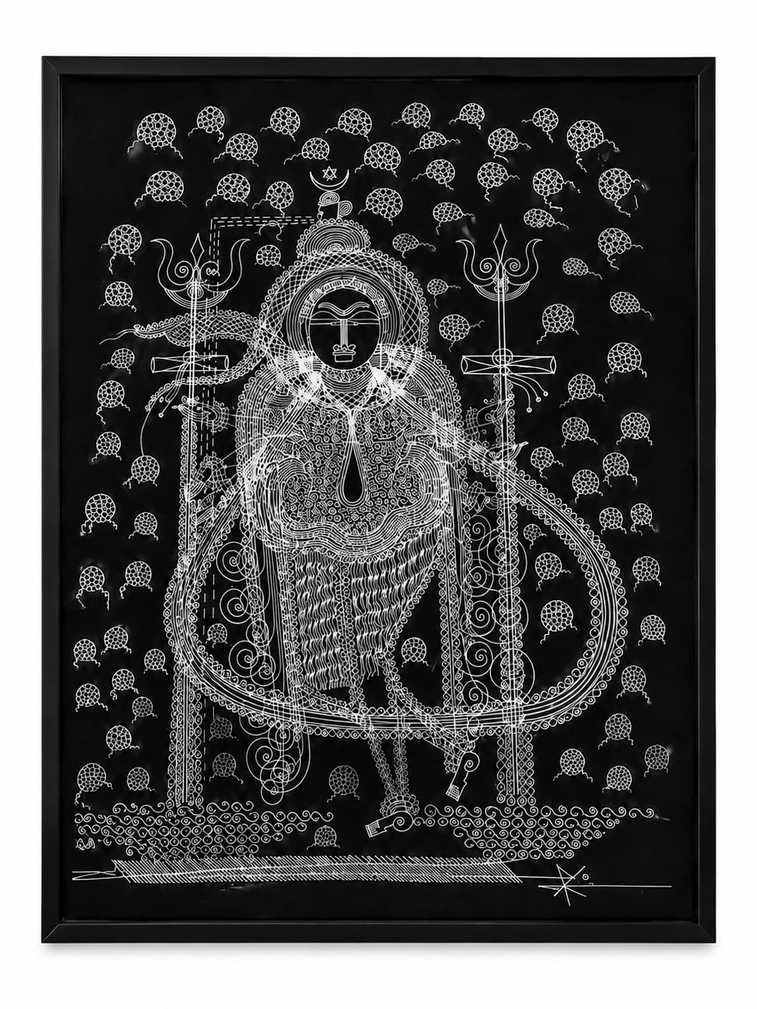 Traditional Shiva Painting - Surpur Painting - White Ink & Black Traditional Shiva Painting - Surpur Painting - White Ink & Black