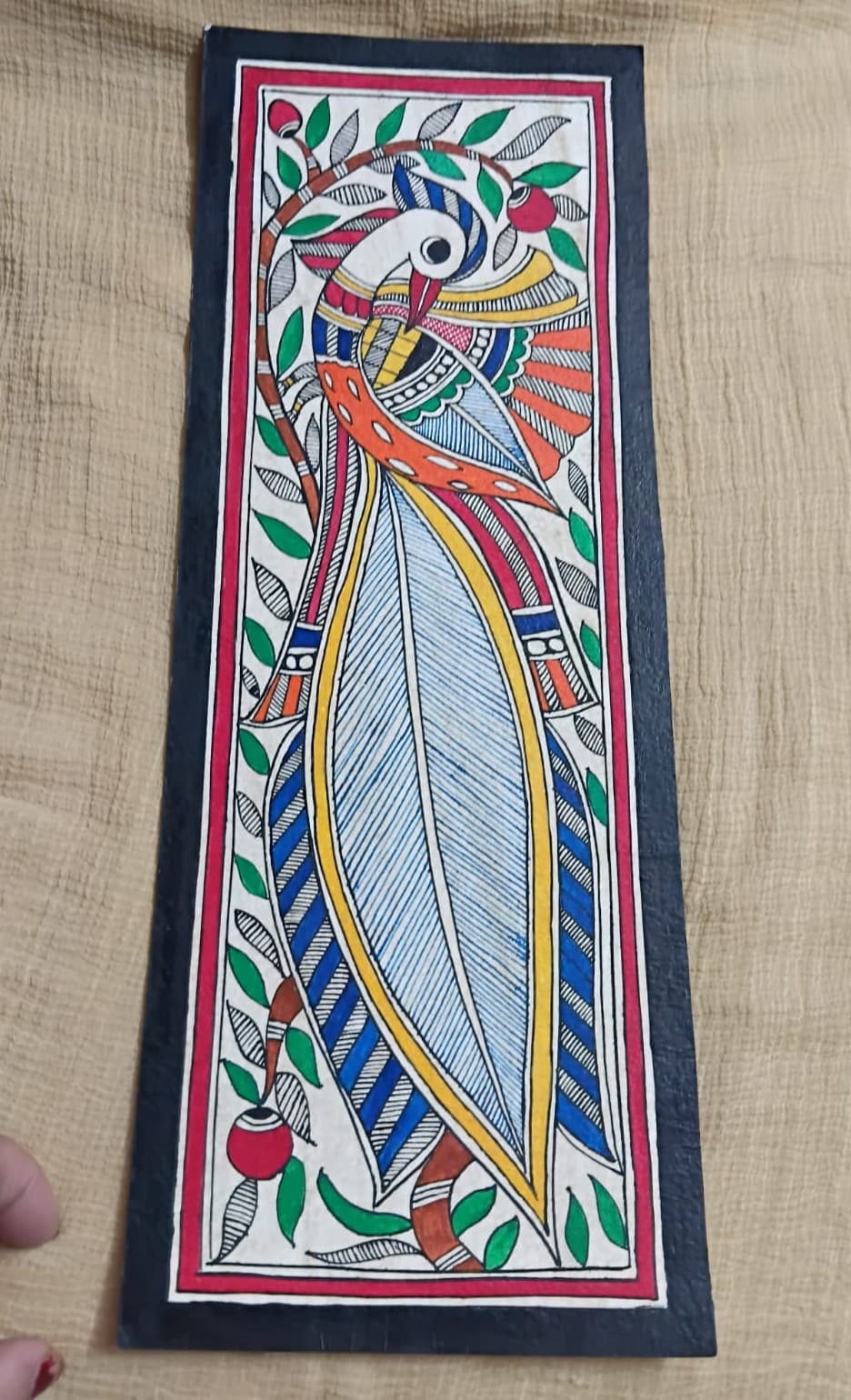 Folk Art Peacock - Madhubani Painting - Blue, Red, Green, Yellow, Black & White Folk Art Peacock - Madhubani Painting - Blue, Red, Green, Yellow, Black & White