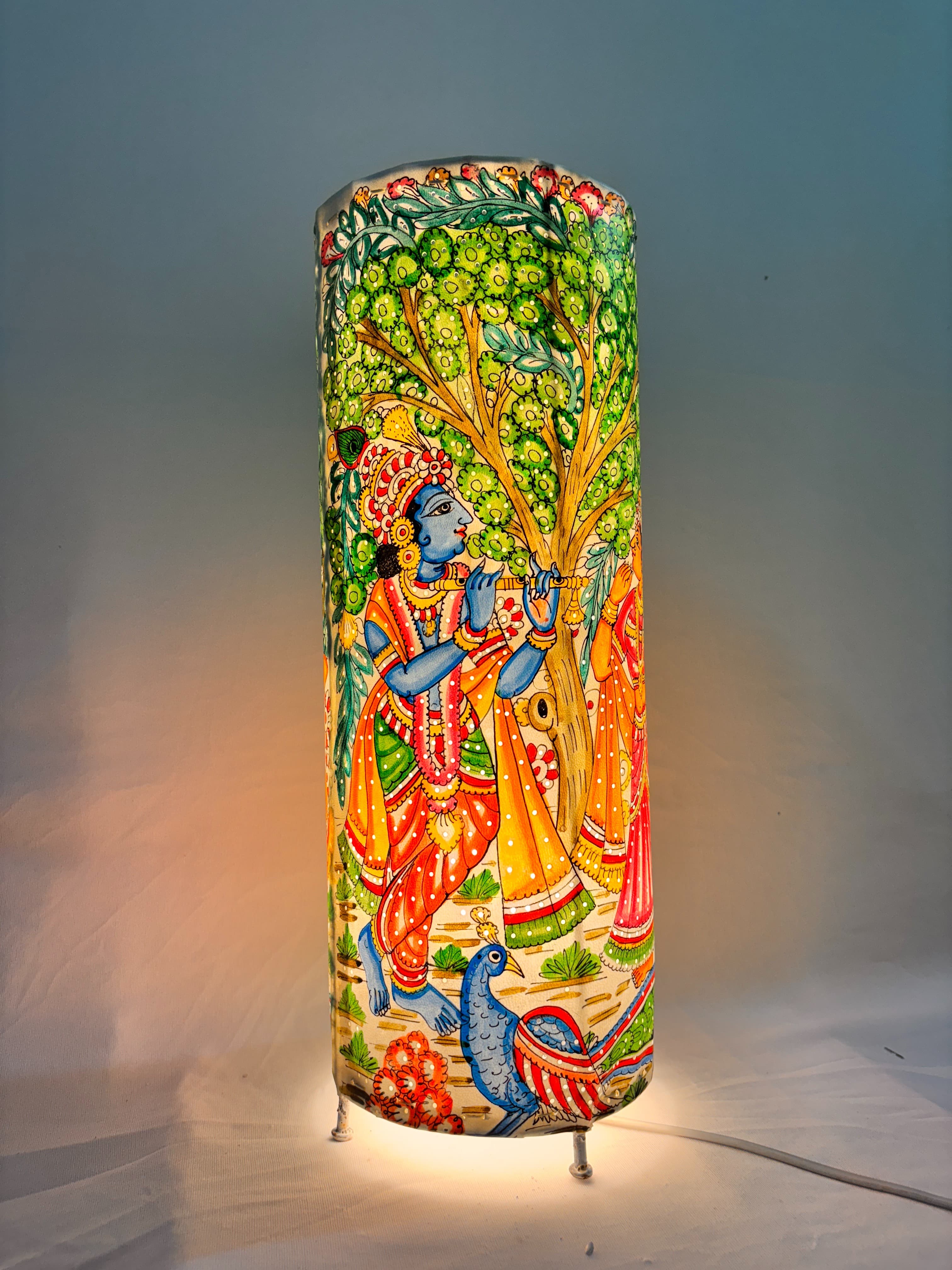 Radha Krishna Raas Leela Leather Lamp - Tholu Bommalata - Blue, Green, Orange, Red, Yellow, Cream, White & Earthy Natural Tones. Radha Krishna Raas Leela Leather Lamp - Tholu Bommalata - Blue, Green, Orange, Red, Yellow, Cream, White & Earthy Natural Tones.