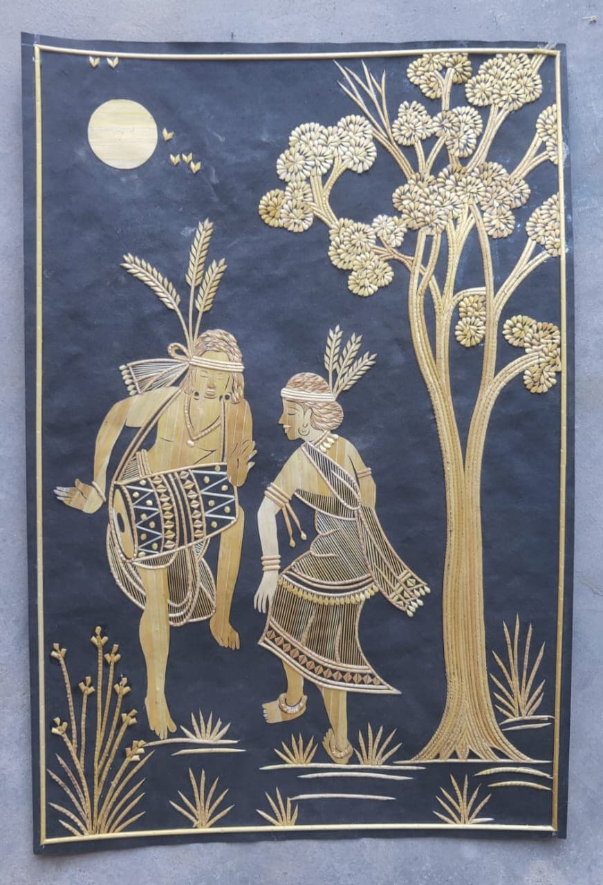 Santhal Festival Dance Under Moonlight - Sikki Grass Craft - Natural Golden Yellow, Cream & Black Santhal Festival Dance Under Moonlight - Sikki Grass Craft - Natural Golden Yellow, Cream & Black