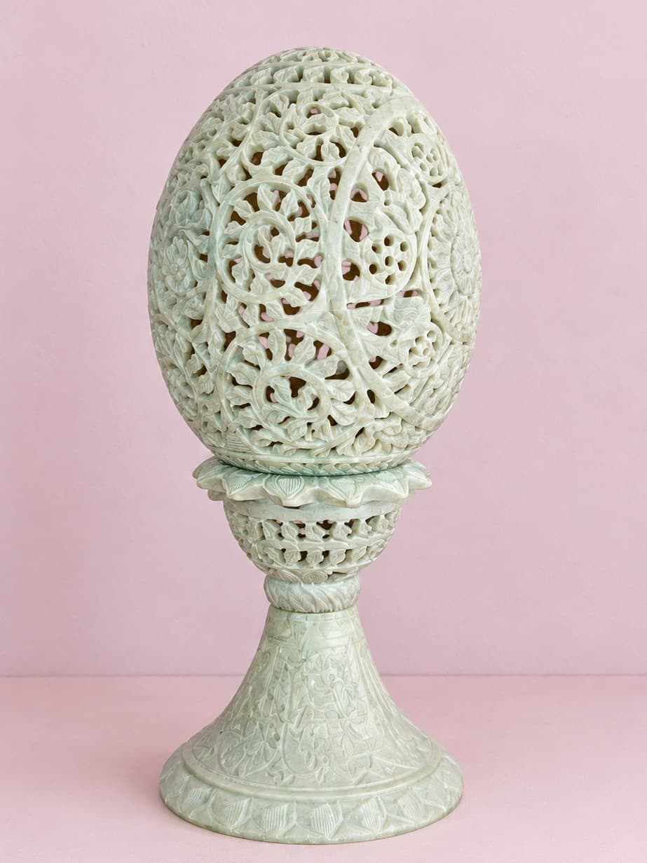 White Floral Lattice - White Stone Table Lamp - Off-White White Floral Lattice - White Stone Table Lamp - Off-White