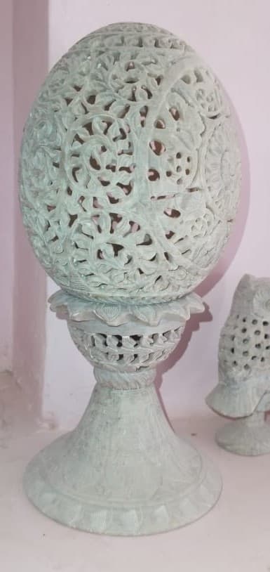 White Floral Lattice - White Stone Table Lamp - Off-White White Floral Lattice - White Stone Table Lamp - Off-White